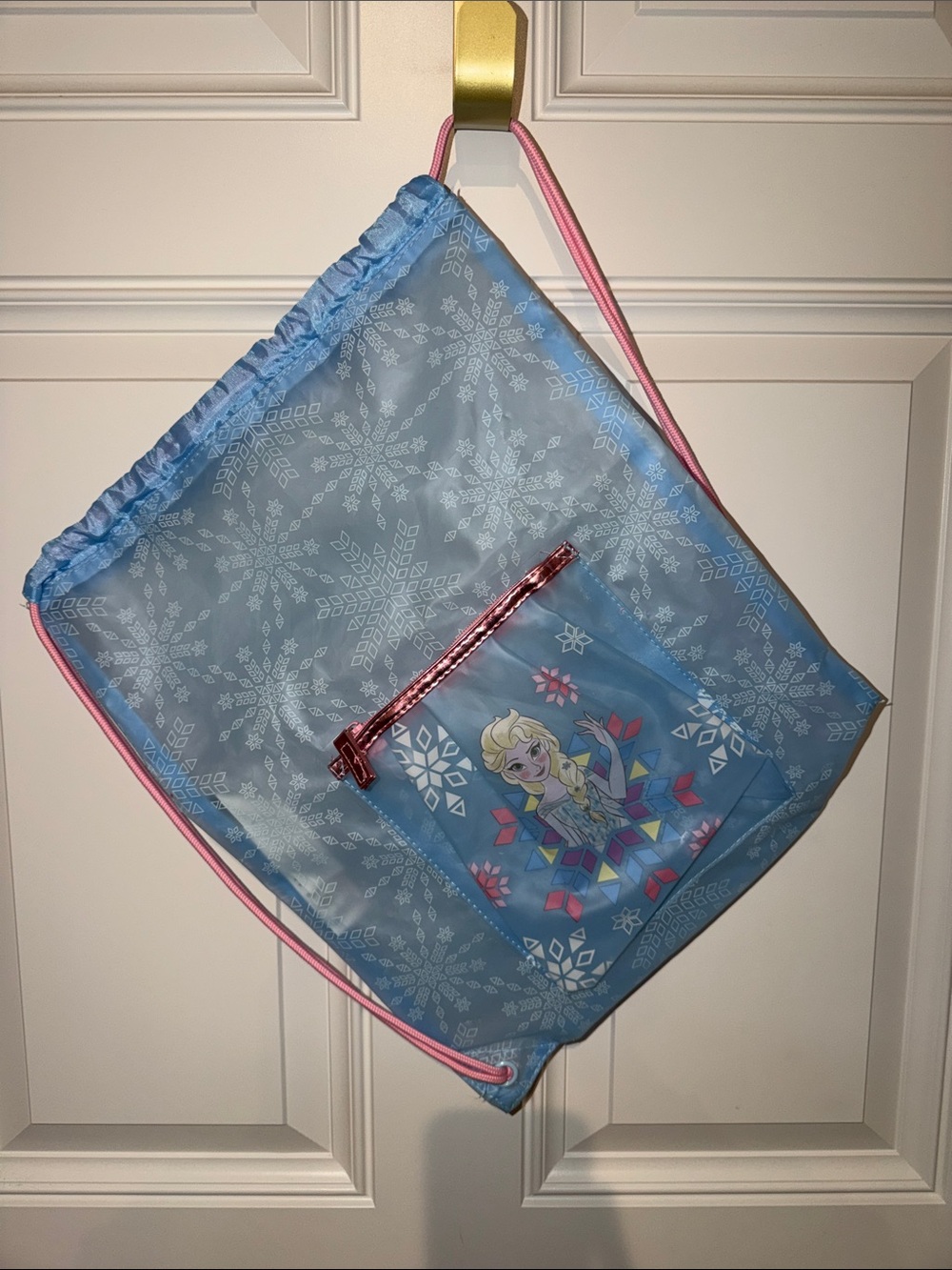 Disney frozen Elsa Light Blue Drawstring Backpack with Pink Accents